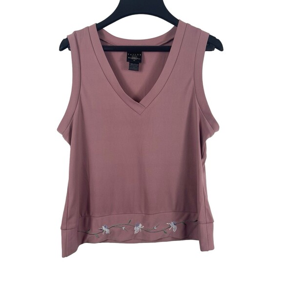 VTG Bmoss Pink Sleeveless V-neck Floral Embroidered Stretch M Top - Picture 1 of 8